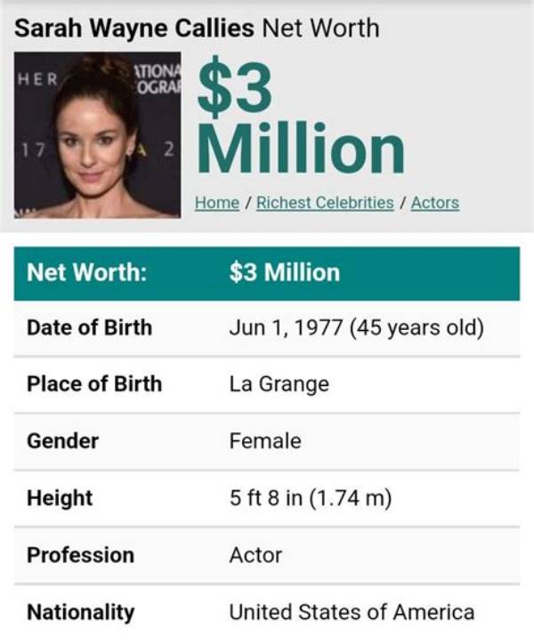 Sarah Wayne Callies Net Worth